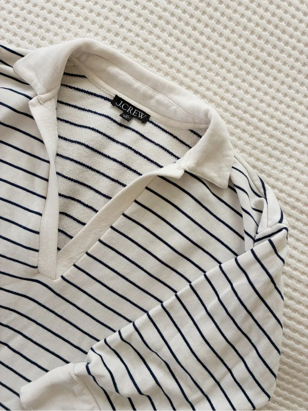 J. Crew Cream and Navy Striped Polo-Style Long Sleeve Shirt